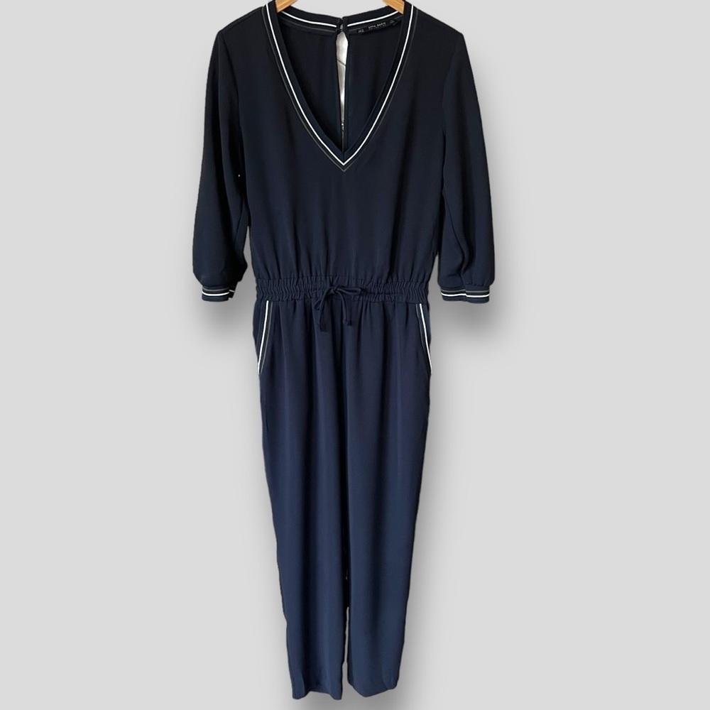 Zara Basic Navy Blue V Neck Jumpsuit.